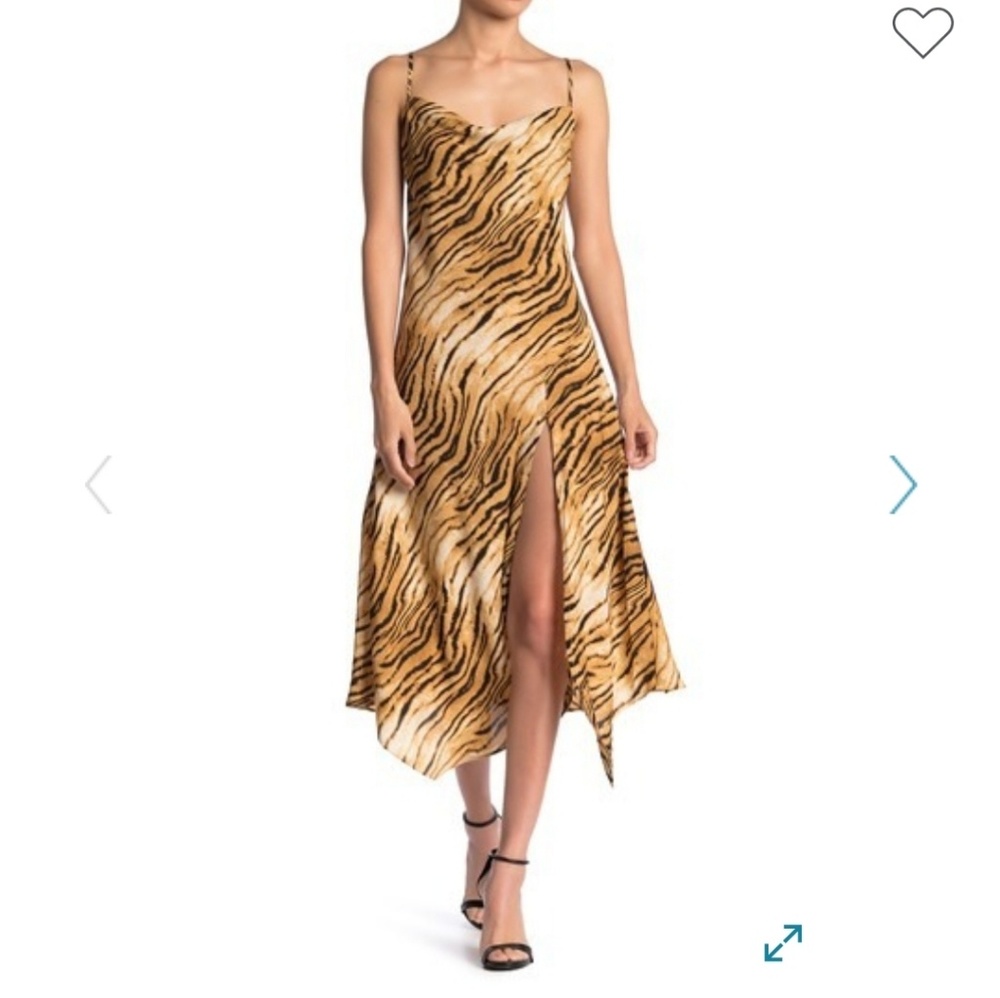 Tiger Print Slit Midi Dress